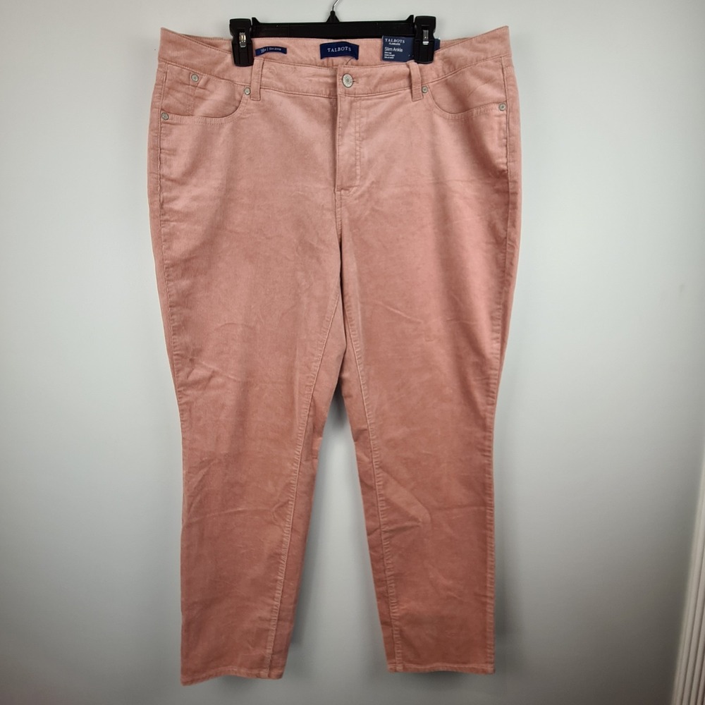 Talbots Women's Flawless Corduroy Stretch‎ Slim Ankle Pants Size 16W Dusty Pink